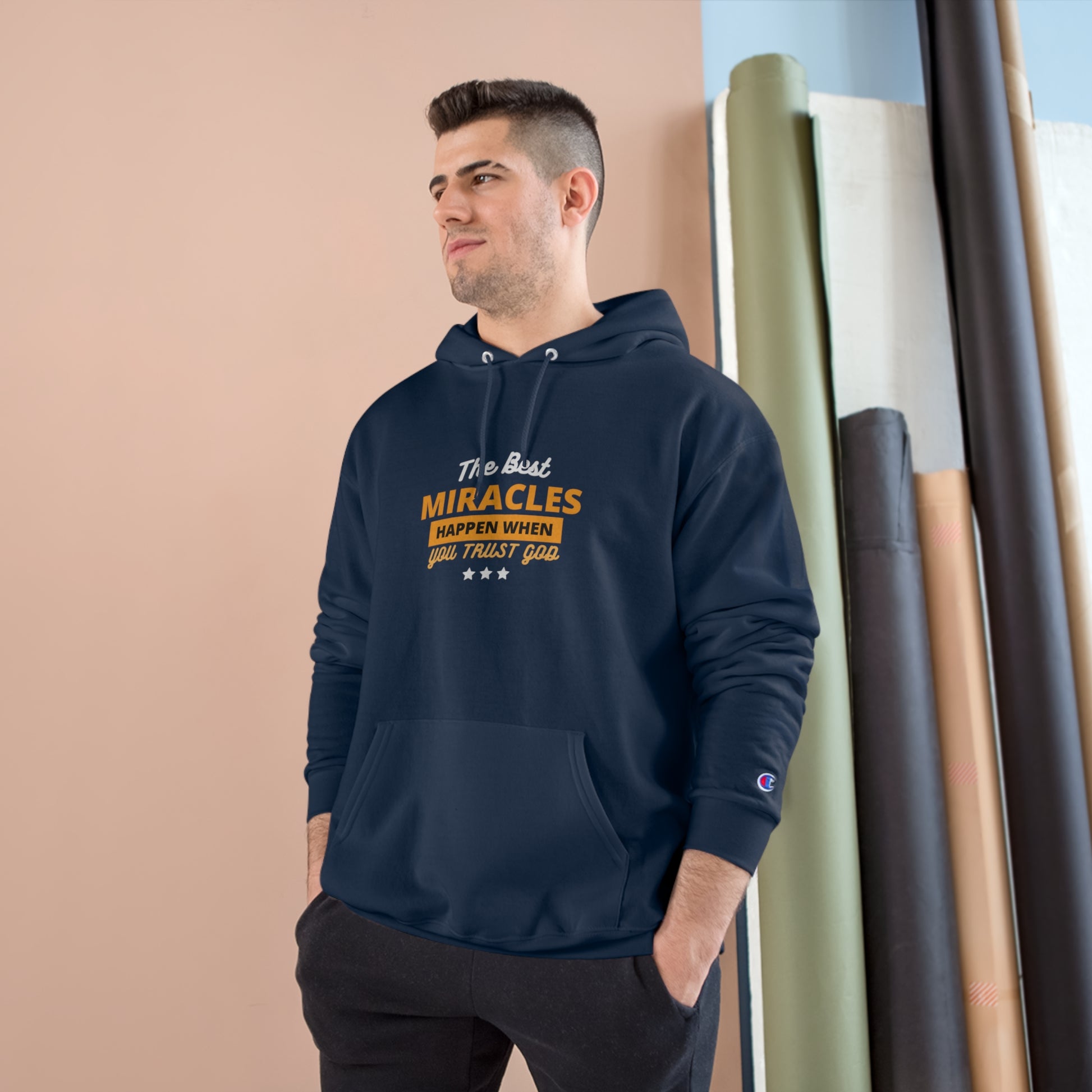 The Best Miracles Happen When You Trust God Christian Unisex Champion Hoodie Printify