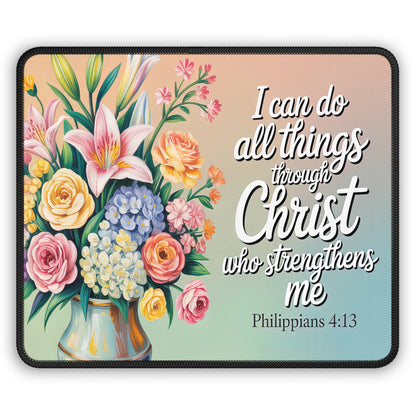 Inspirational Floral Gaming Mouse Pad - Philippians 4:13