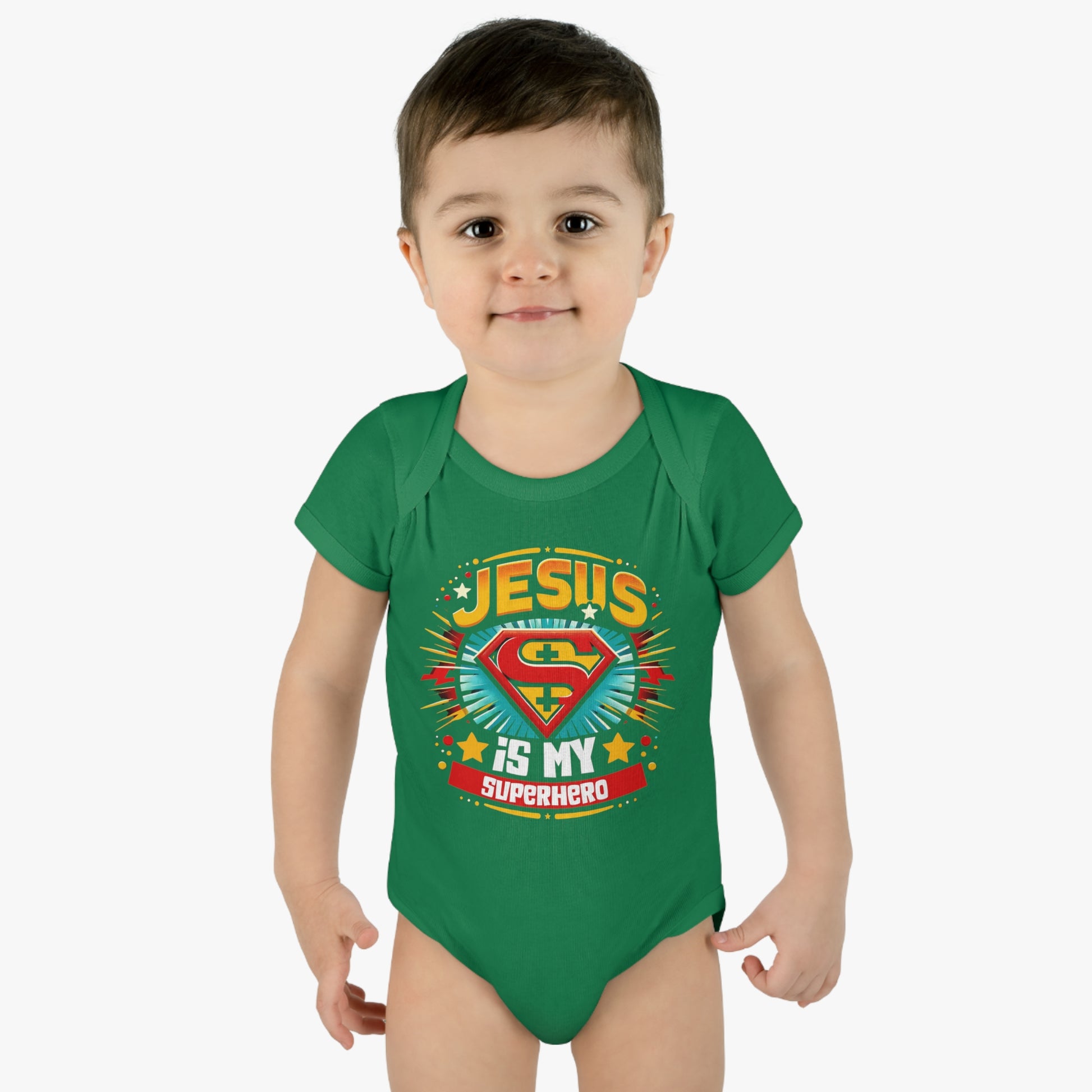 Jesus Is My Superhero Christian Baby Onesie Printify