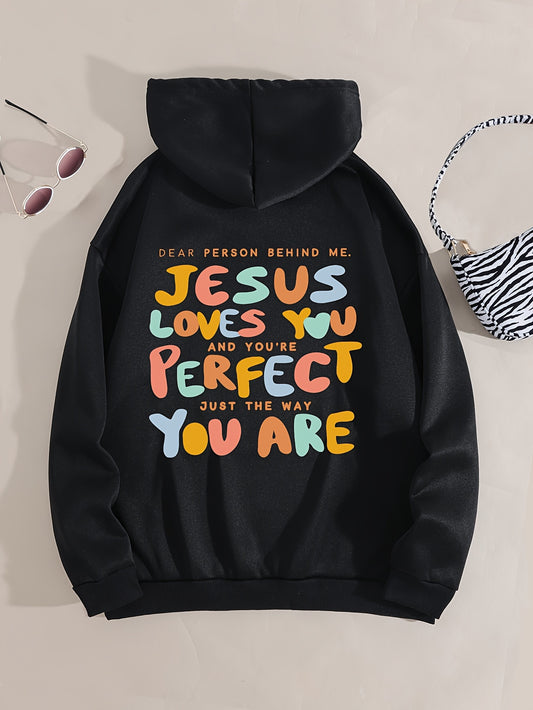 Dear Person Behind Me Jesus Loves You Women's Christian Pullover Hooded Sweatshirt claimedbygoddesigns