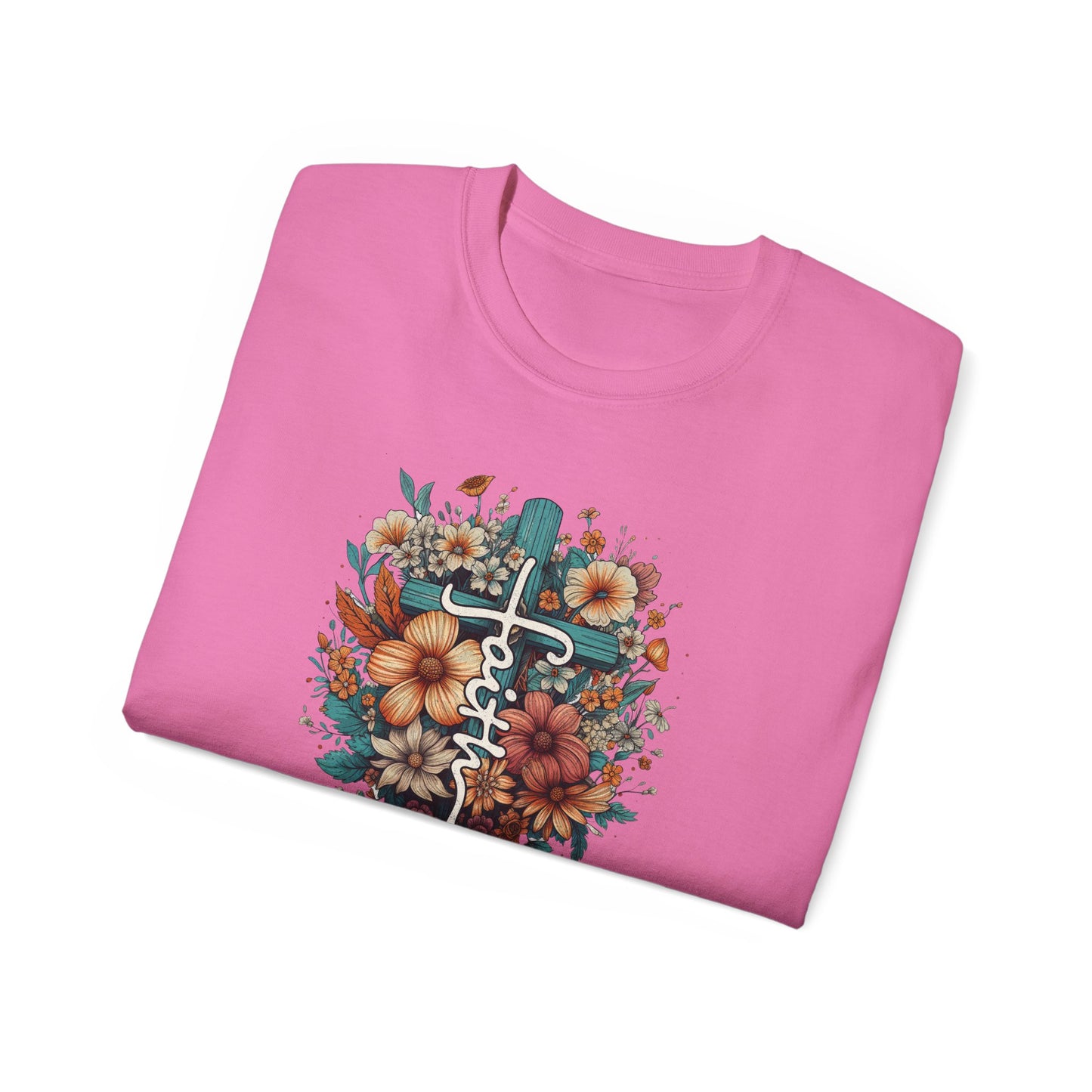 Faith (floral) Unisex Christian Ultra Cotton Tee Printify