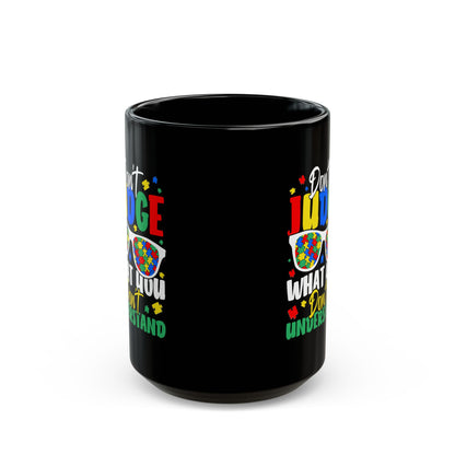 Colorful autism awareness black coffee mug