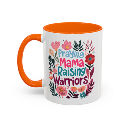 Floral Inspirational Coffee Accent Mug - Praying Mama Raising Warriors, Gift for Moms, Mother's Day Mug, Motivational Cup, Unique Kitchenware