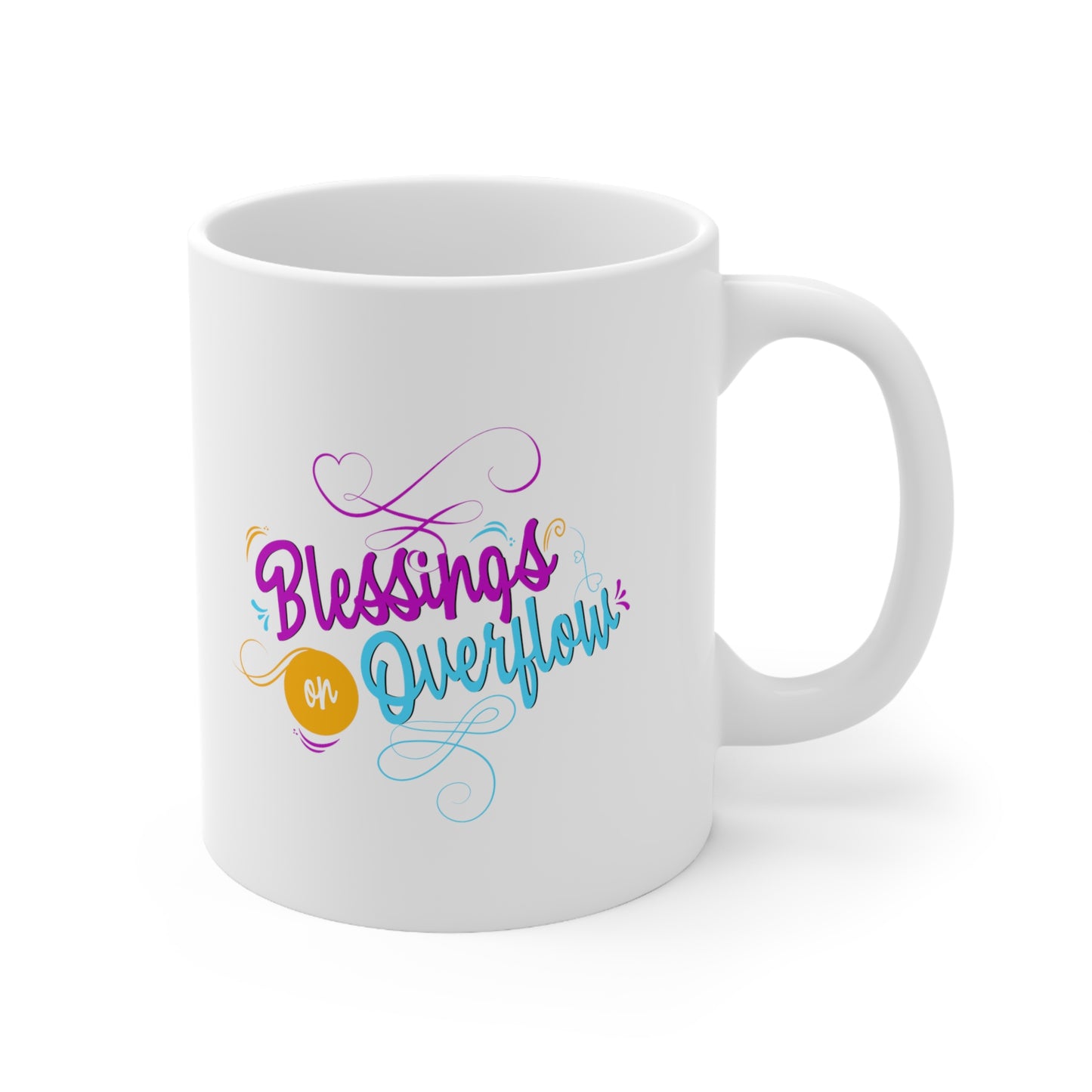 Blessings on Overflow Christian White Ceramic Mug 11oz (double sided print) Printify