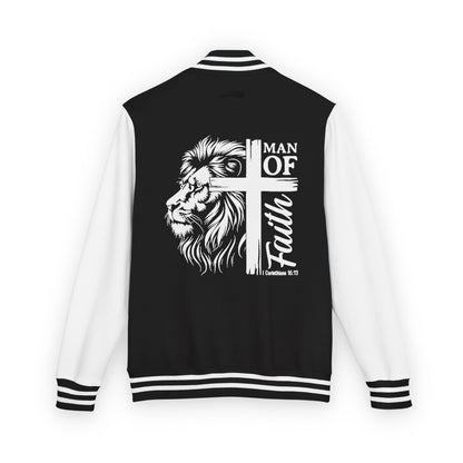 Men's Christian Heavyweight Letterman Jacket - 'Man of Faith' Lion Print