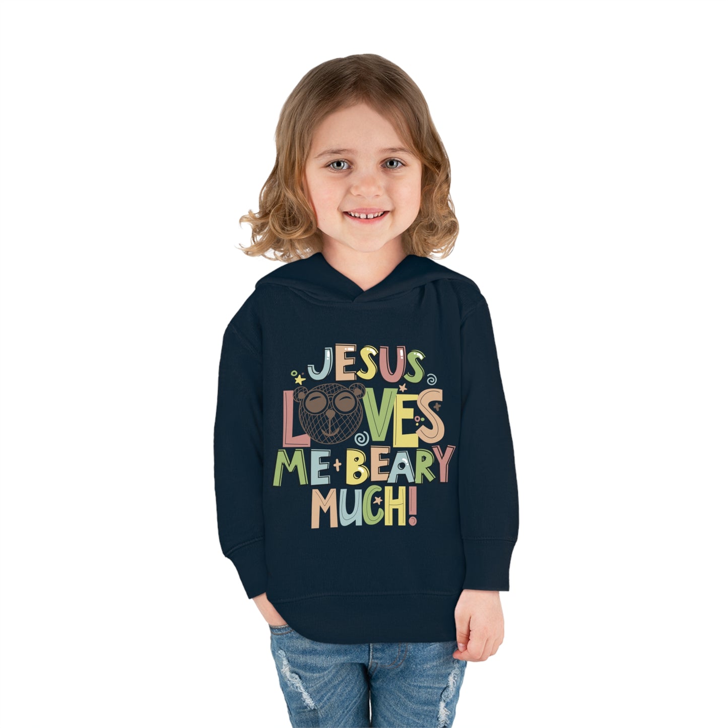 Jesus Loves Me Beary Much Toddler Pullover Fleece Hooded Sweatshirt