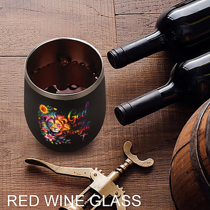 He Is My Strength Christian Wine Tumbler with Lid - ClaimedbyGodDesigns