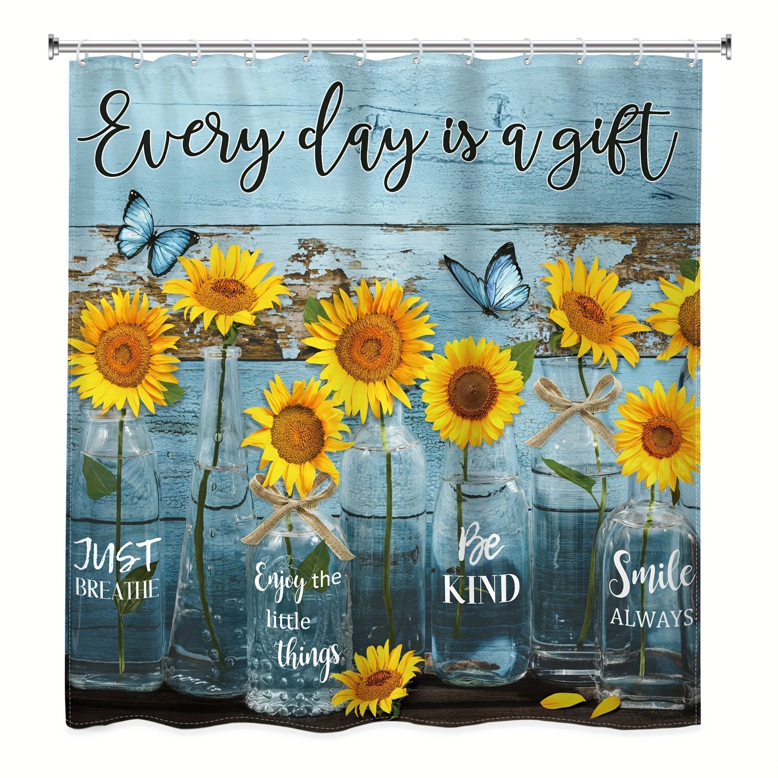 1pc Every Day Is A Gift Christian Shower Curtain, Curtain With 12 Hooks claimedbygoddesigns
