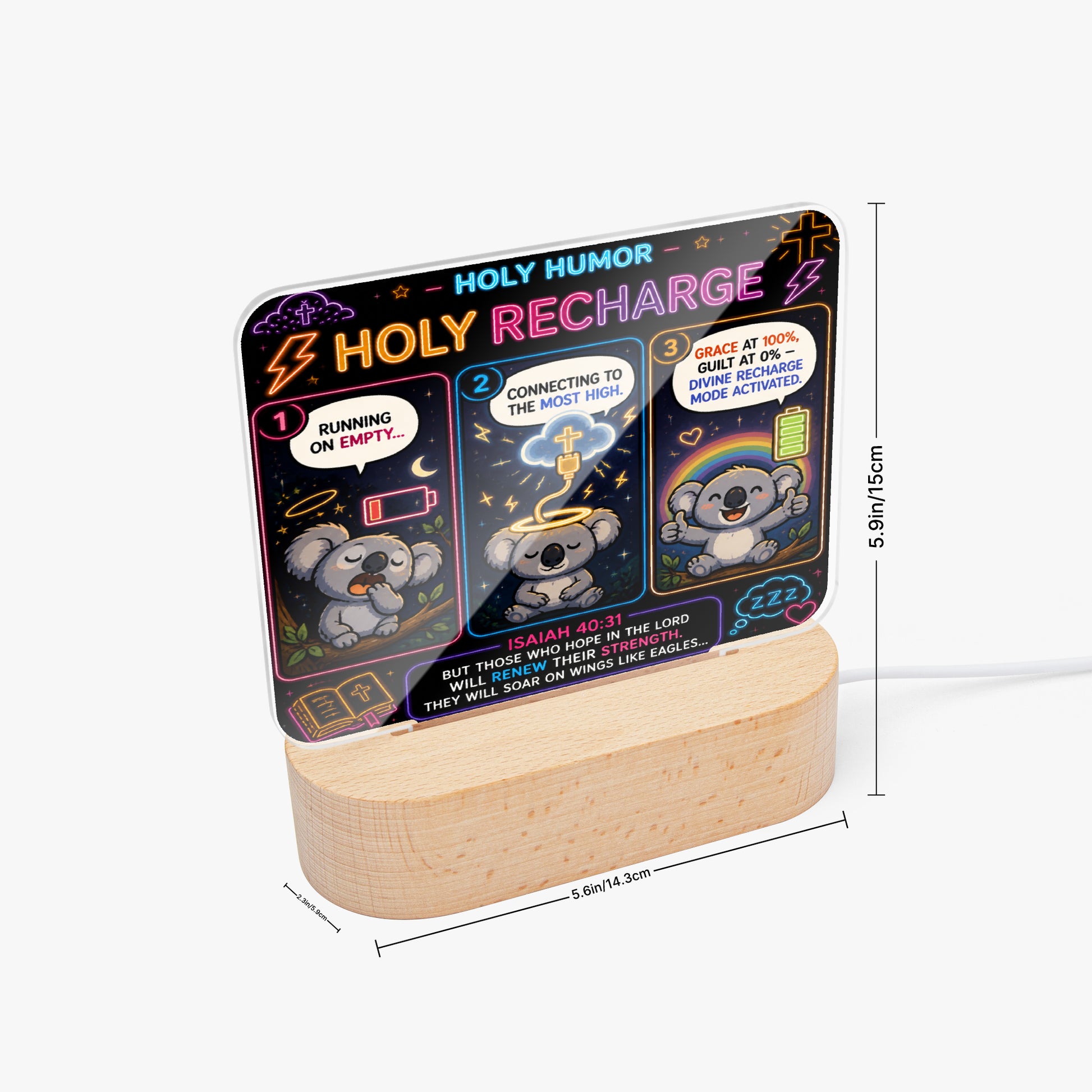 Holy Recharge Christian Square Acrylic Nigh Light - Luminous Base - ClaimedbyGodDesigns