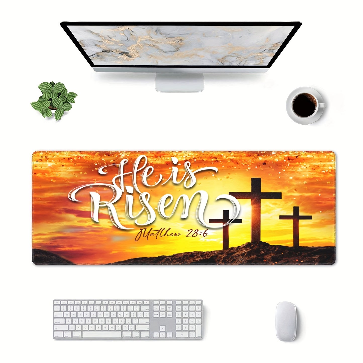 1pc Matthew 28:6 He Is Risen Christian Computer Keyboard Mouse Pad,11.8x31.5in claimedbygoddesigns