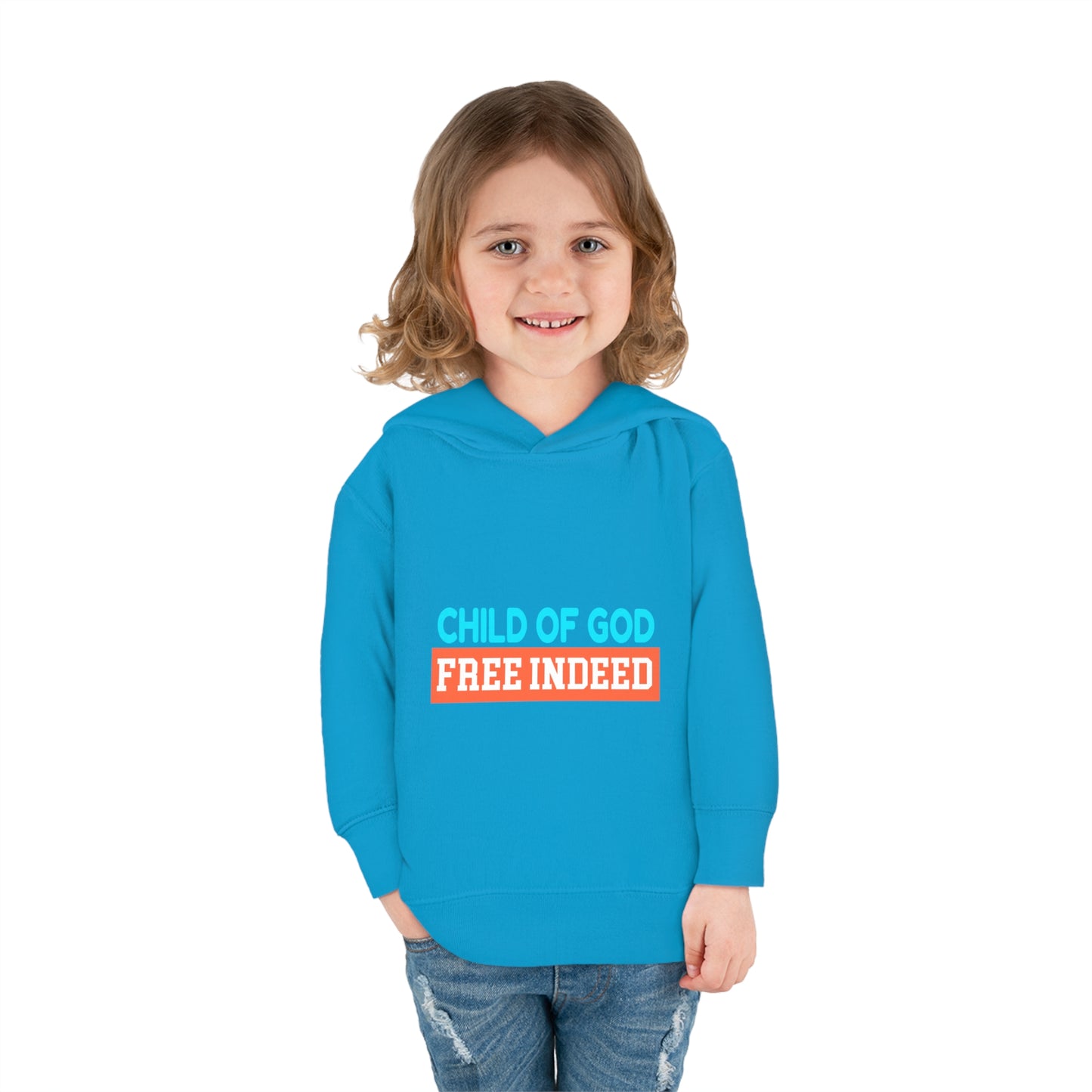 Child Of God Free Indeed Christian Toddler Pullover Fleece Hoodie Printify