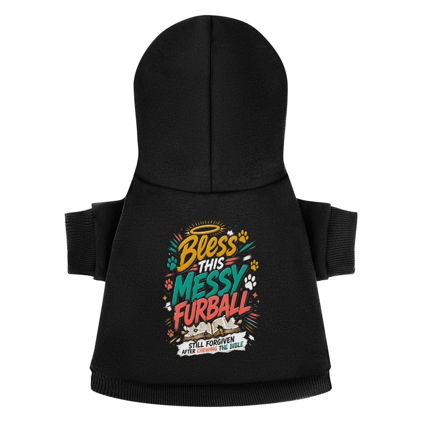 Bless This Messy Furball Christian Pet Hooded Pullover Sweatshirt Dog/Cat Hoodie Warm, Soft & Breathable - ClaimedbyGodDesigns