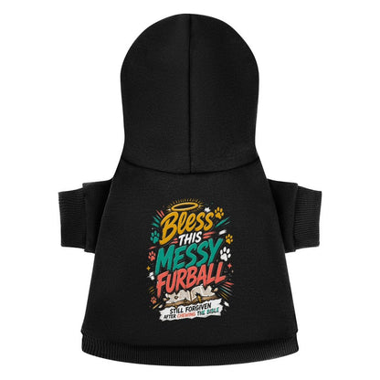 Bless This Messy Furball Christian Pet Hooded Pullover Sweatshirt Dog/Cat Hoodie Warm, Soft & Breathable - ClaimedbyGodDesigns