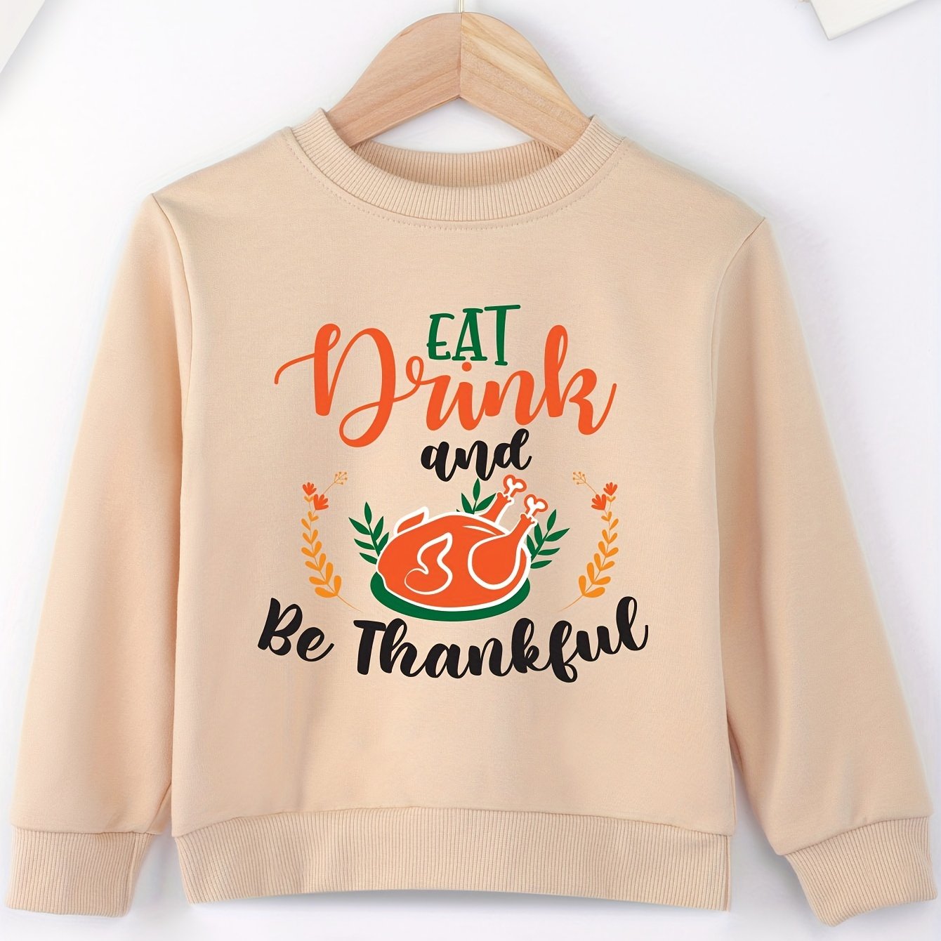 Eat Drink & Be Thankful (thanksgiving themed) Youth Christian Pullover Sweatshirt claimedbygoddesigns