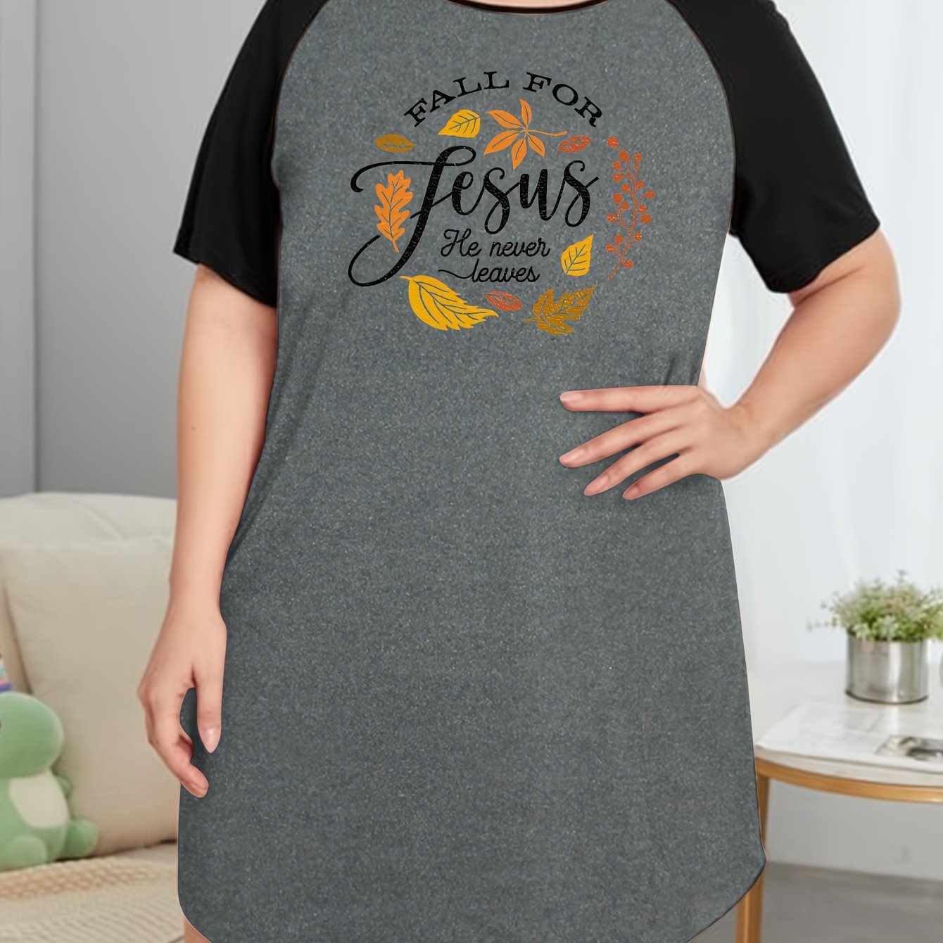 Fall For Jesus He Never Leaves Plus Size Women's Christian Pajamas claimedbygoddesigns