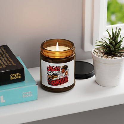 Soy Candle – “Hell’s Agenda Has Been Canceled” Amber Jar - ClaimedbyGodDesigns