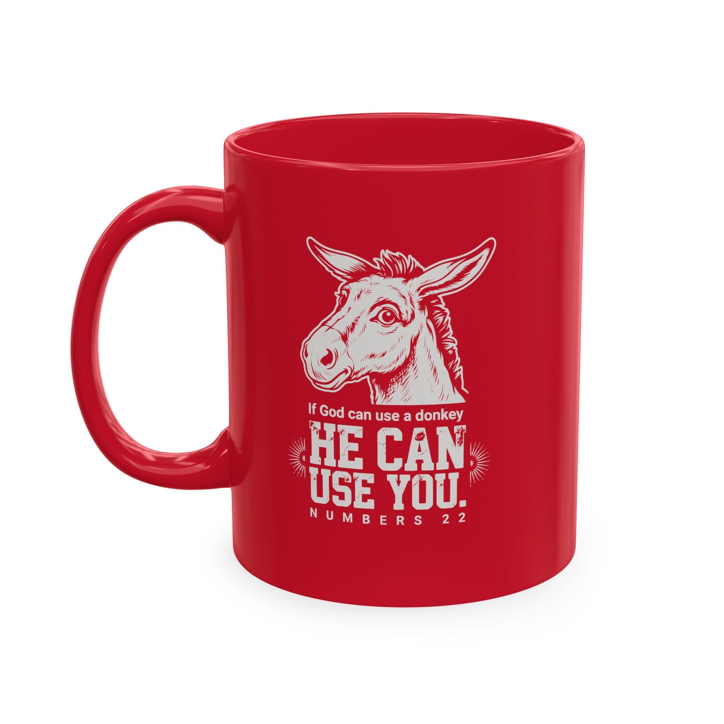 Donkey Wisdom Christian Multicolor Ceramic Mug — "If God Can Use A Donkey, He Can Use You" Faith & Farmhouse Coffee Cup