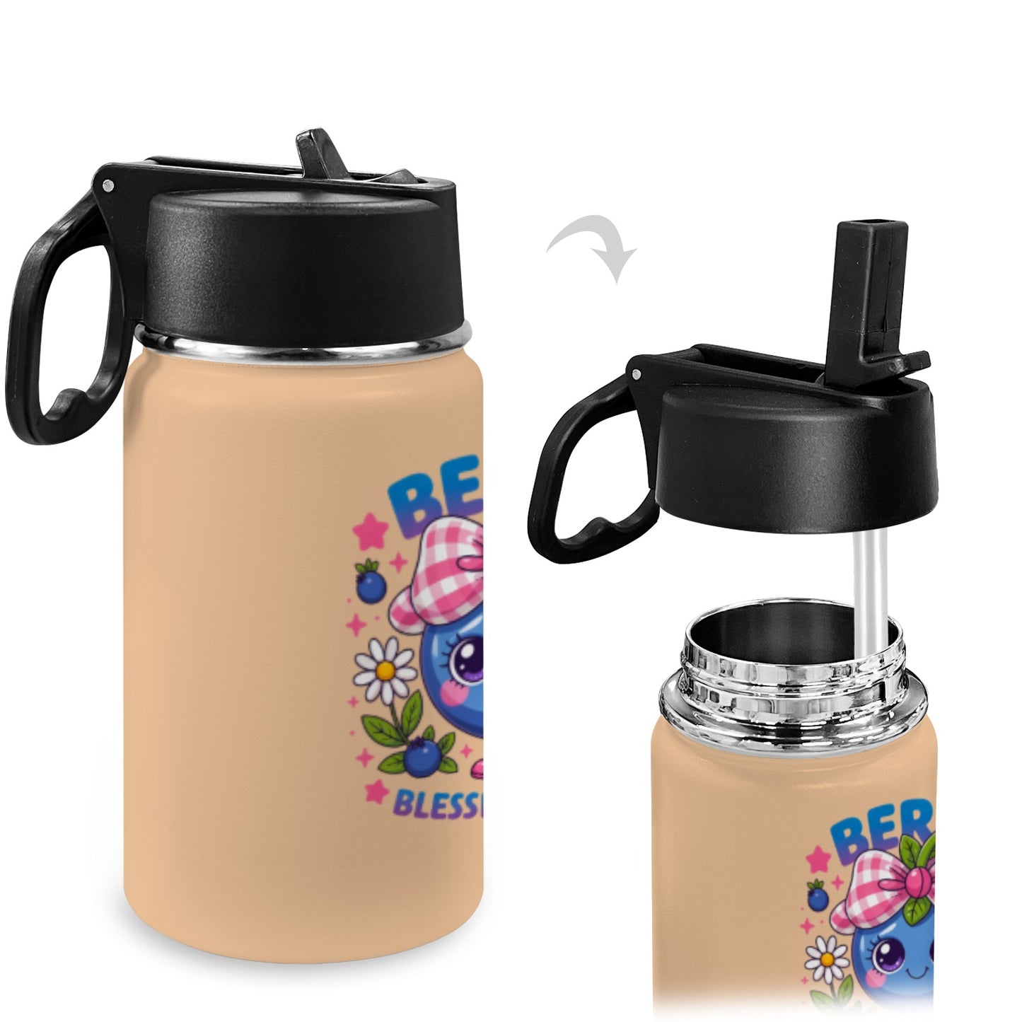 Berry Blessed Christian Kids Water Bottle with Straw Lid (12 oz)