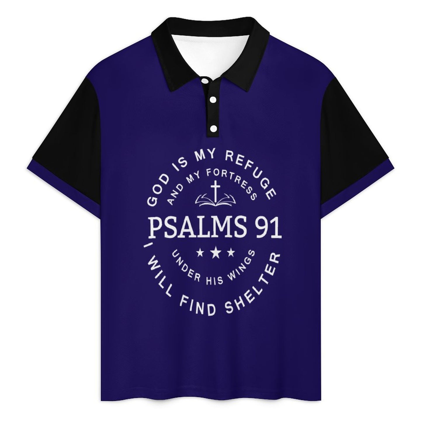 Psalms 91 God Is My Refuge Men's Christian Casual Outfit POLO Shirt Set