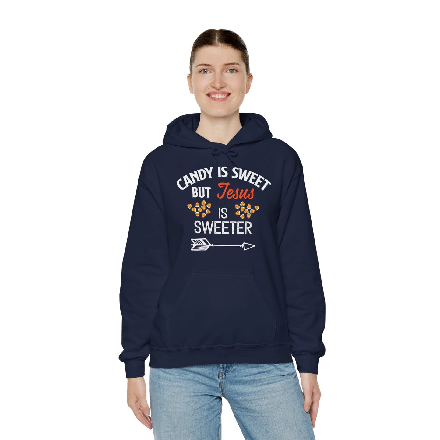 Candy Is Sweet Jesus Is Sweeter Halloween Unisex Christian Pullover Hooded Sweatshirt