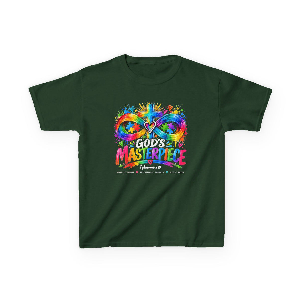 God's Masterpiece autism awareness youth t-shirt with infinity heart