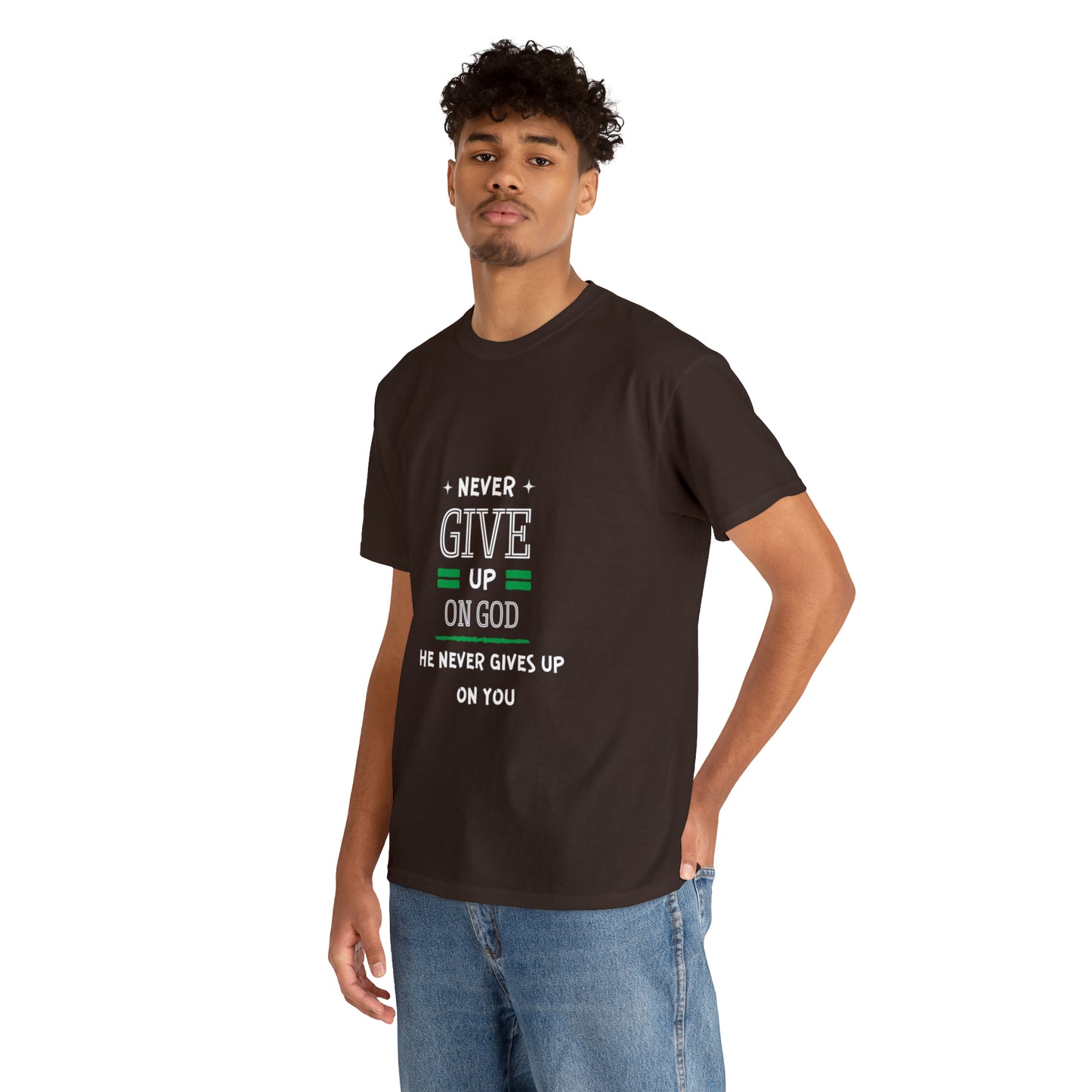 Never Give Up On God He Never Gives Up On You Unisex Heavy Cotton Tee Printify