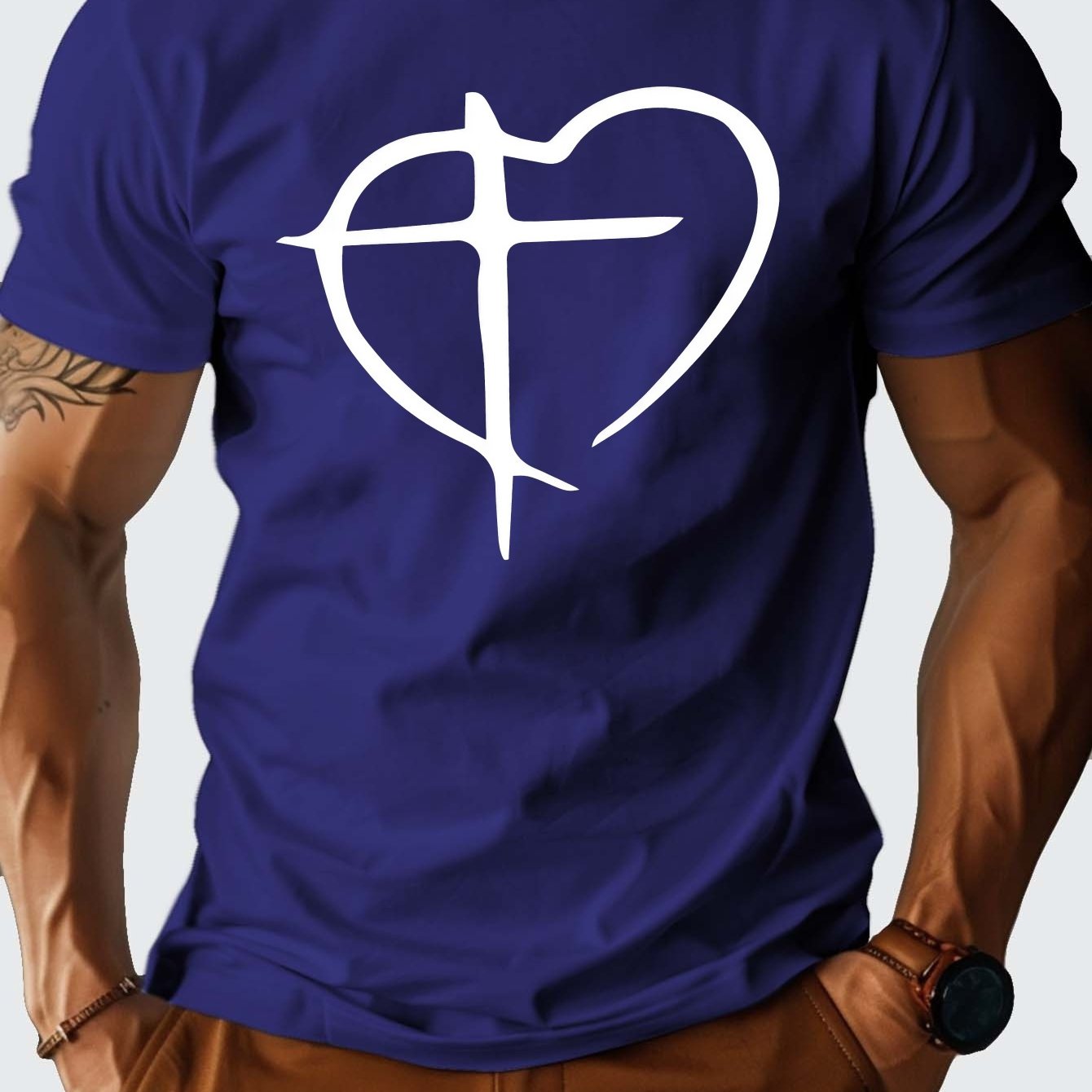 Cross in Heart Men's Christian T-shirt claimedbygoddesigns