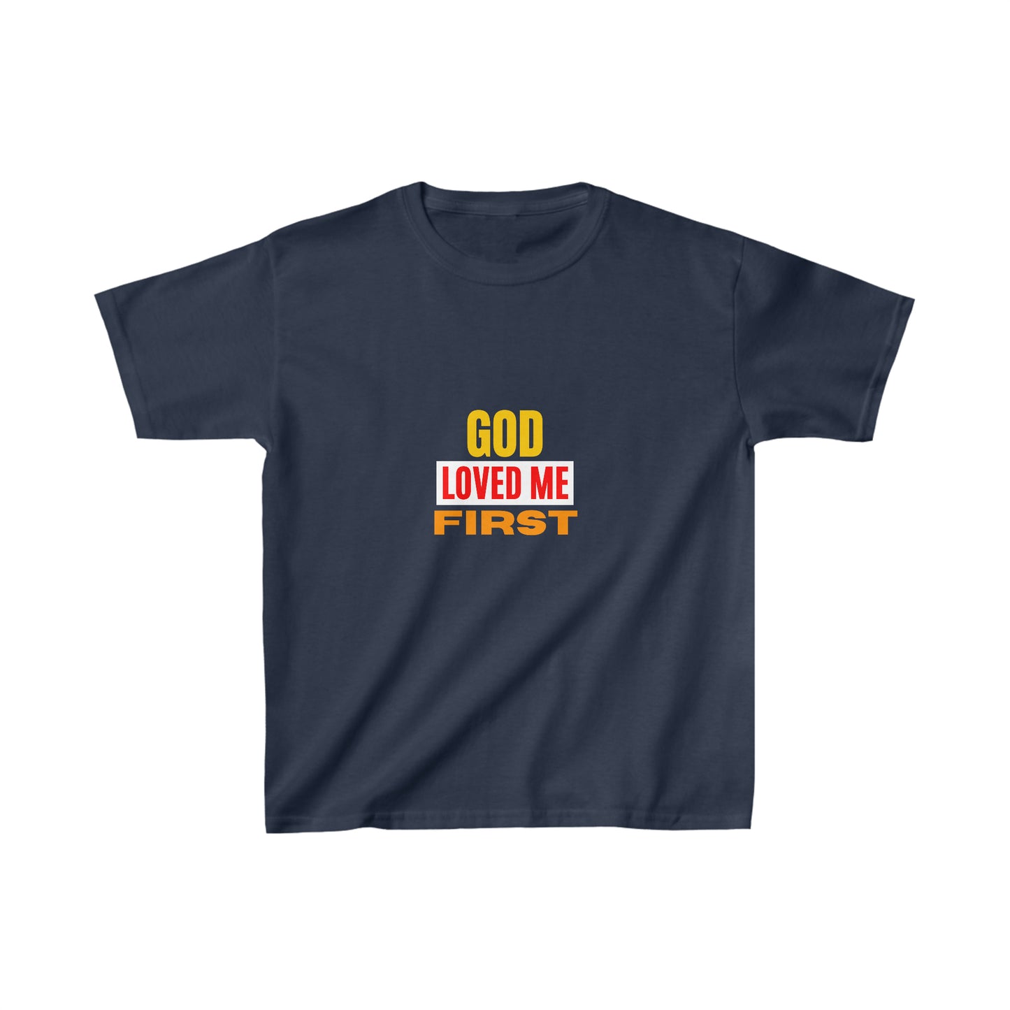 God-Loved-Me-First-Youth-Christian-T-Shirt Printify