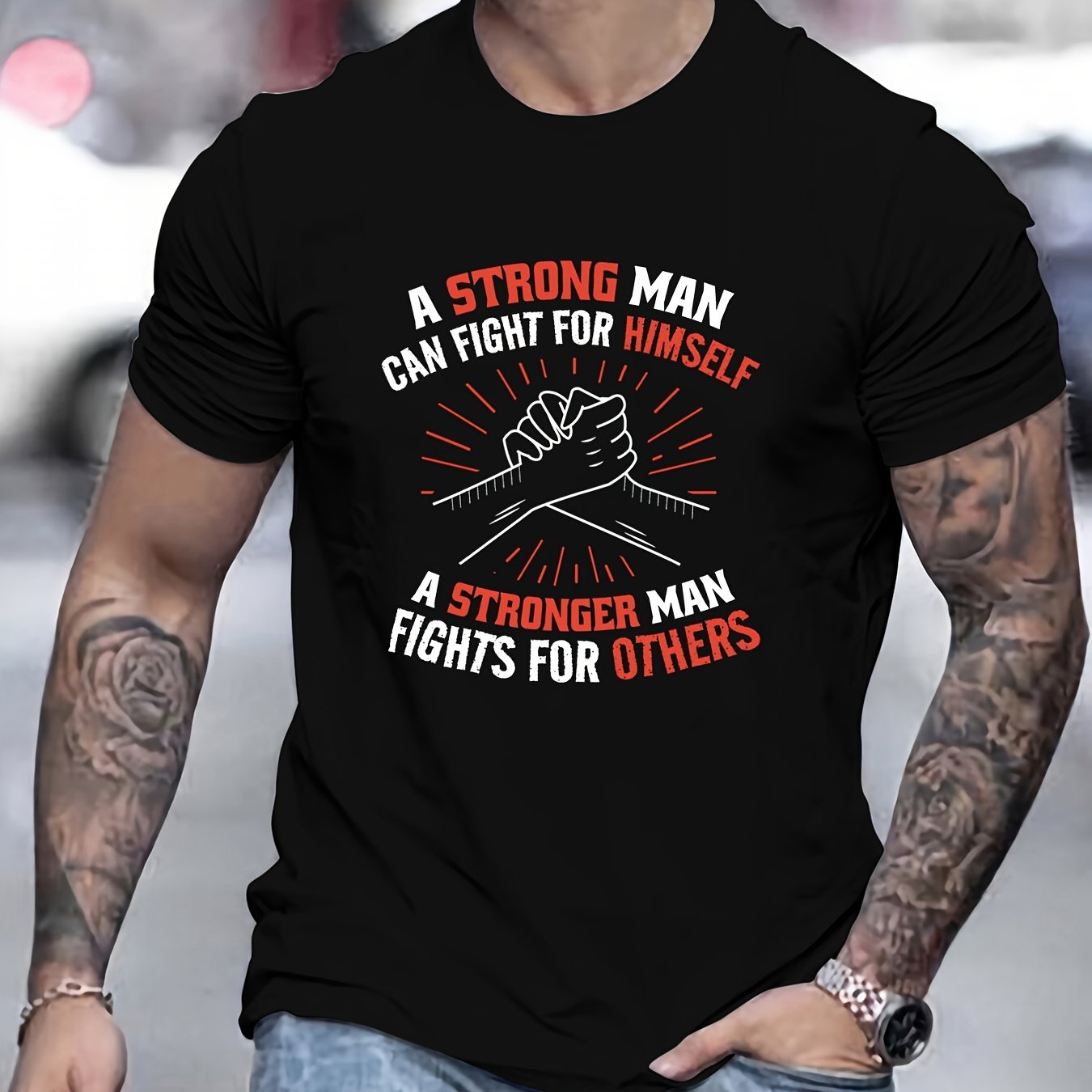 A Stronger Man Fights For Others Men's Christian T-shirt claimedbygoddesigns