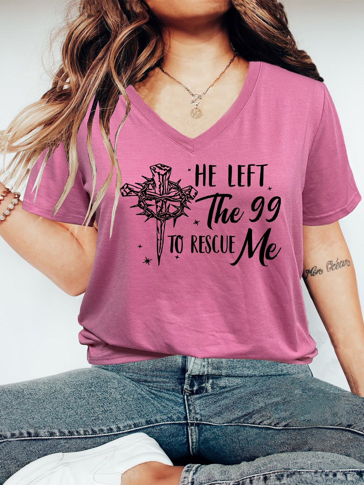 He Left The 99 To Rescue Me Plus Size Women's Christian T-shirt claimedbygoddesigns