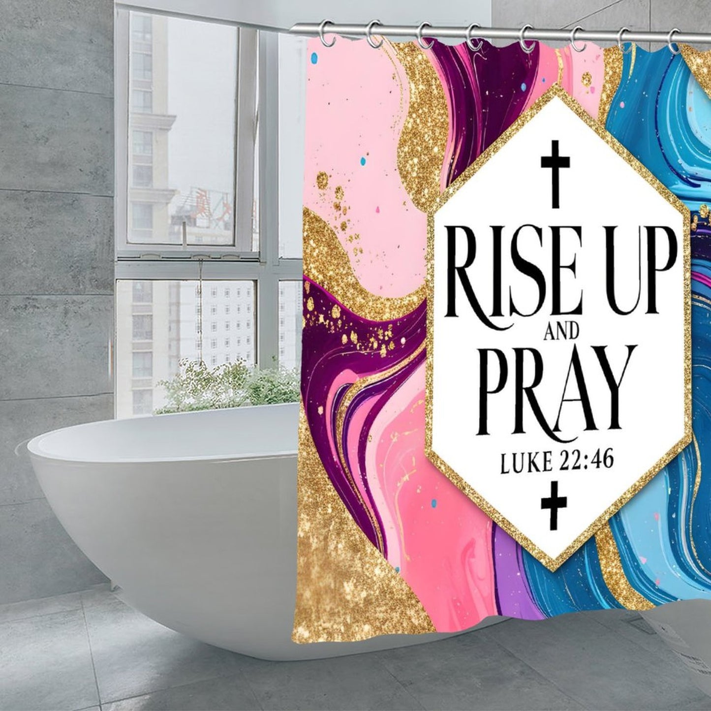 Rise Up And Pray Christian Waterproof Shower Curtain
