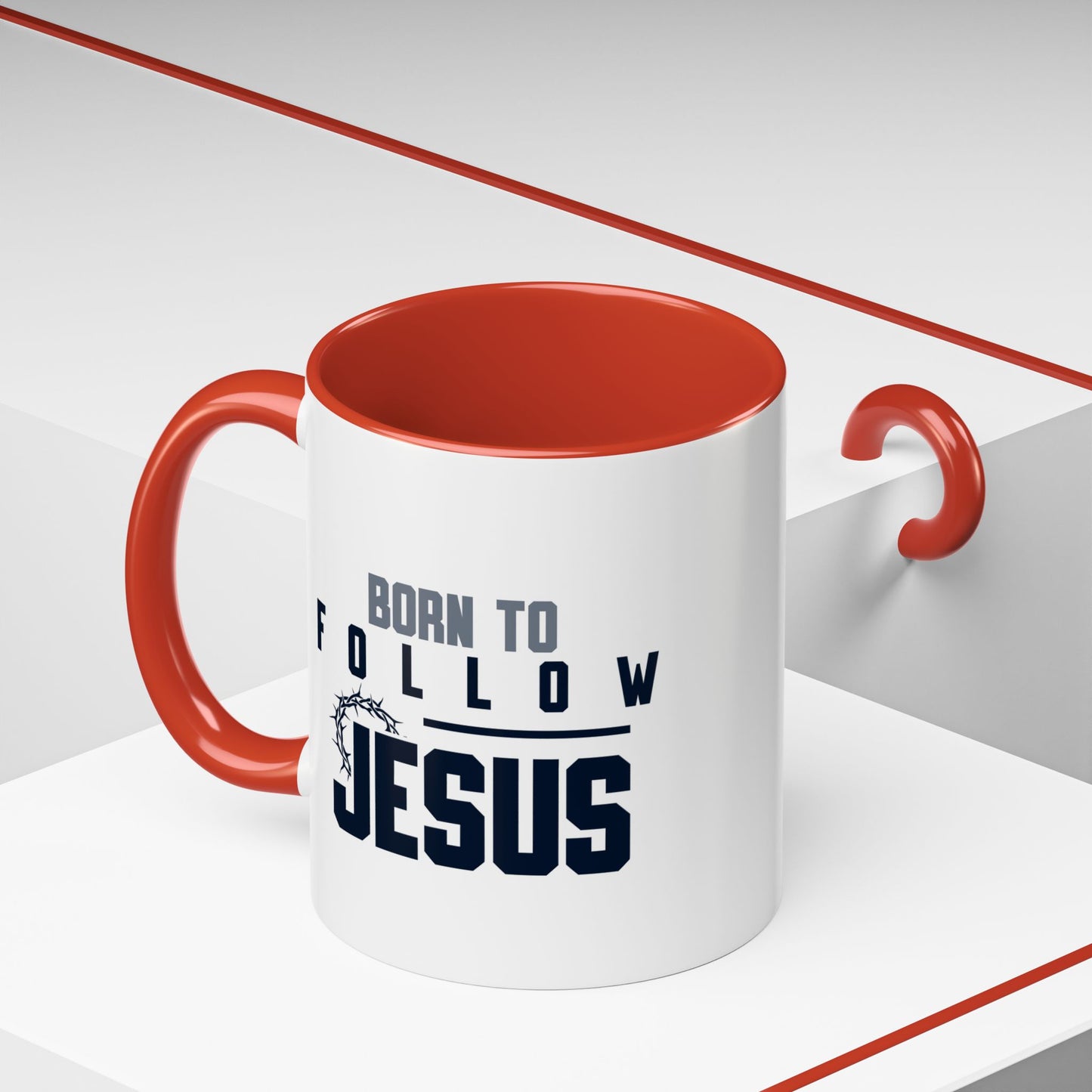 Christian Ceramic Mug- Born To Follow Jesus Accent Coffee Mug (11, 15oz)