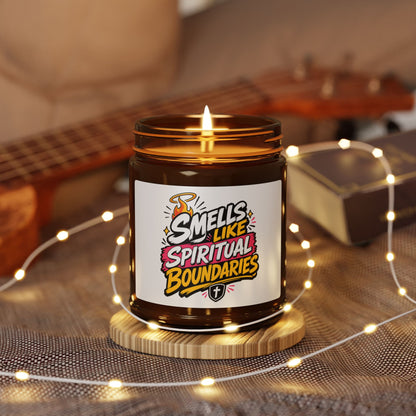 Candle — "Smells Like Spiritual Boundaries" Scented Soy Candle (Amber Jar)