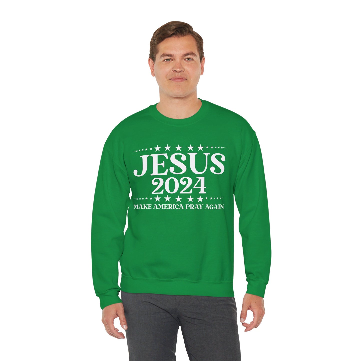 Jesus 2024 Make America Pray Again   Unisex Heavy Blend™ Crewneck Christian Sweatshirt