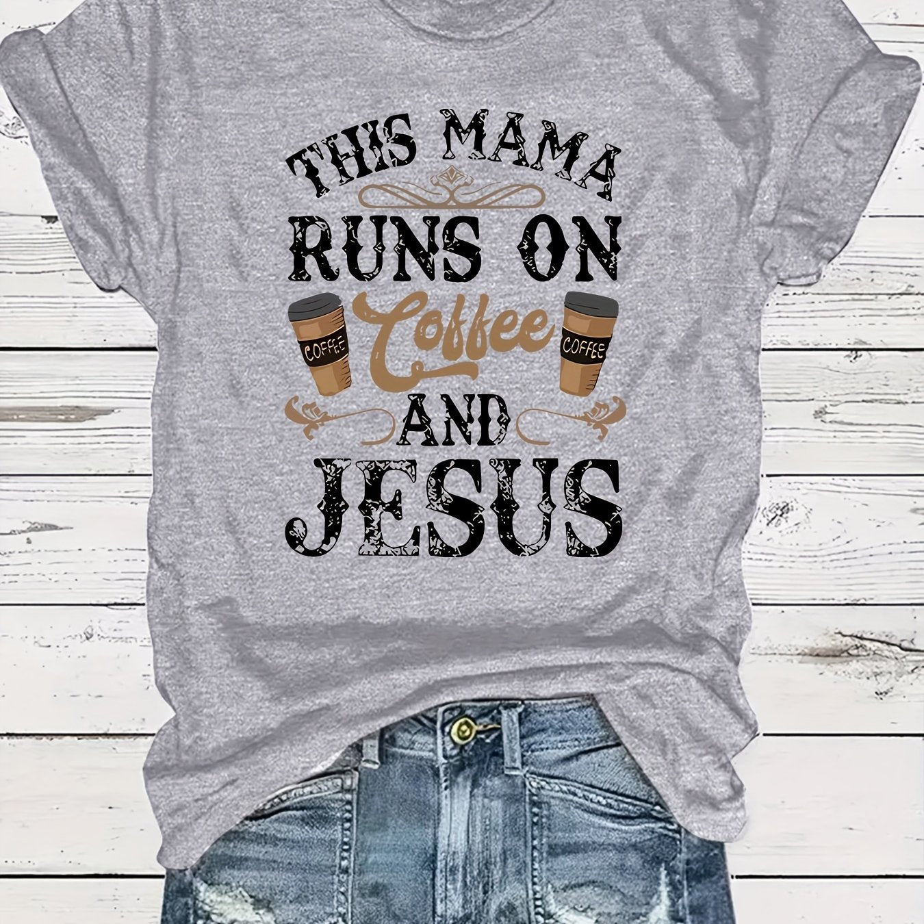 This Mama Runs On coffee And Jesus Plus Size Women's Christian T-shirt claimedbygoddesigns