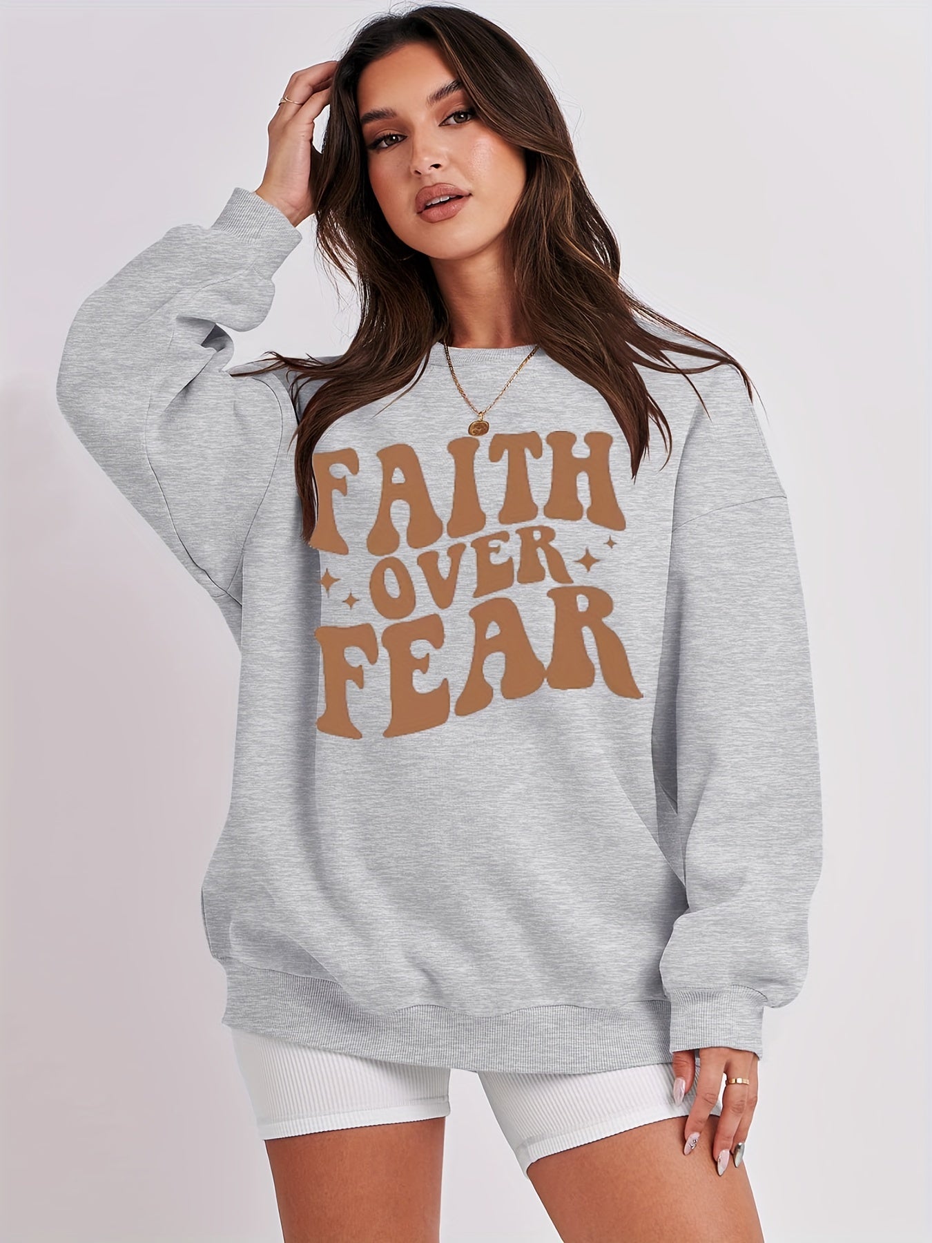 Faith Over Fear Women's Christian Pullover Sweatshirt claimedbygoddesigns