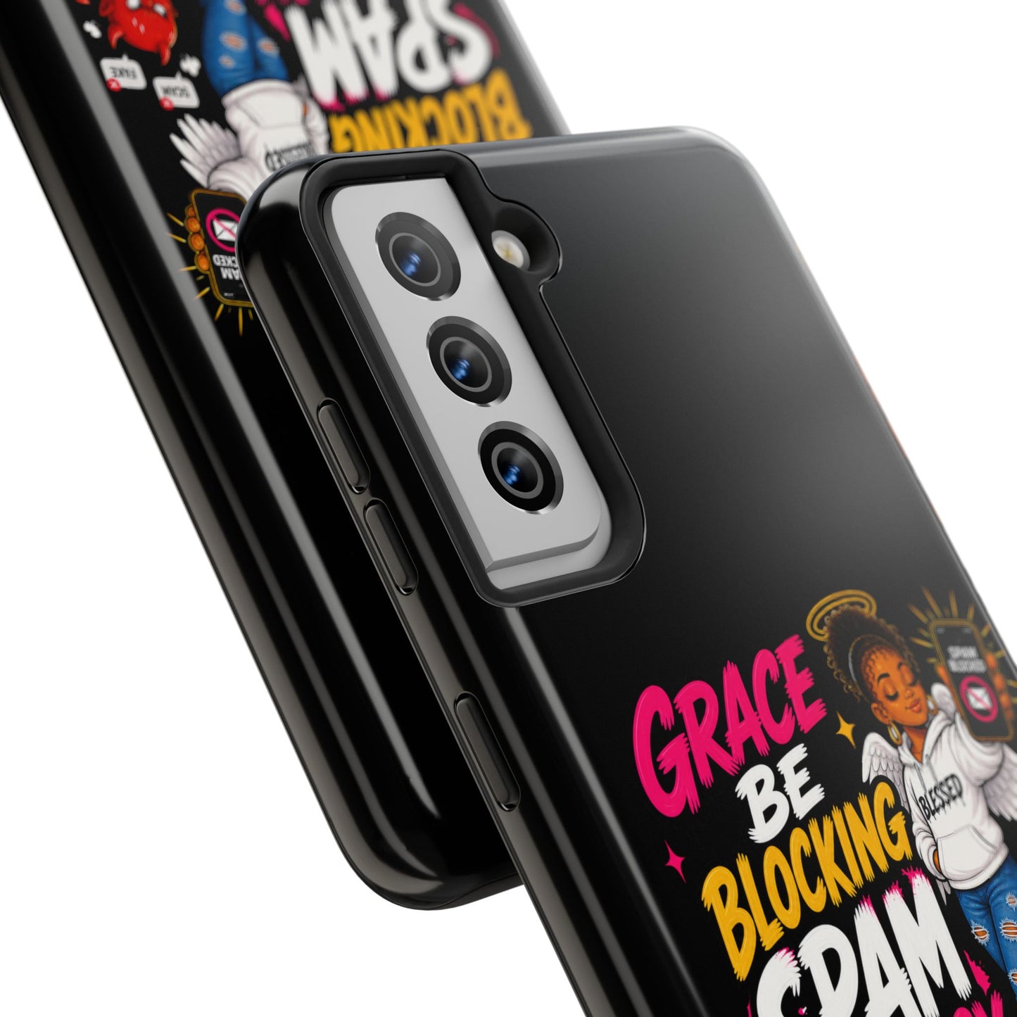 Tough Phone Case — "Grace Be Blocking Spam Energy" Black Protective Phone Cover
