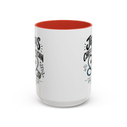 Jesus Is My Chief Physician Accent Coffee Mug – Christian Faith Medical Gift