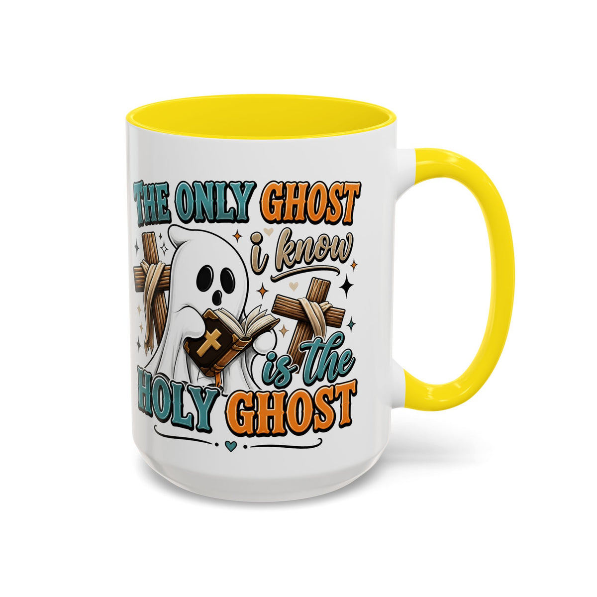 Accent Mug — "The Only Ghost I Know Is the Holy Ghost" Christian Halloween Coffee Cup