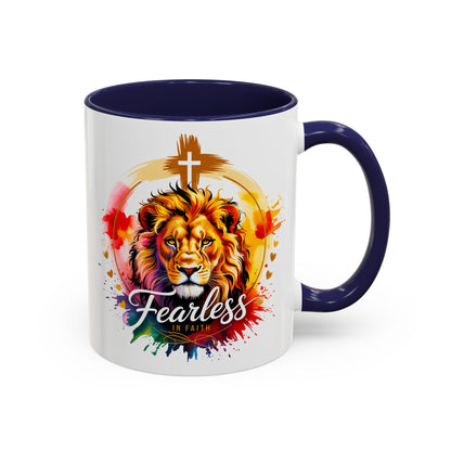 Fearless in Faith Lion Coffee Accent Mug - 11oz & 15oz Inspirational Drinkware