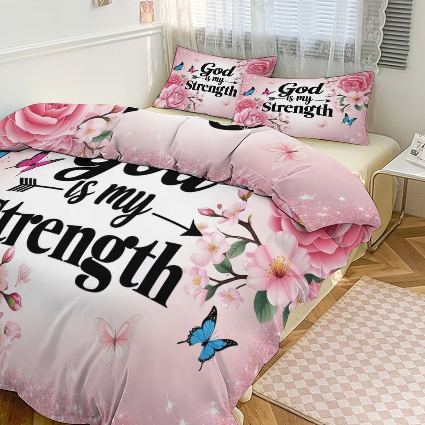 He Is My Strength 3 - Piece Christian Comforter Bedding Set - ClaimedbyGodDesigns