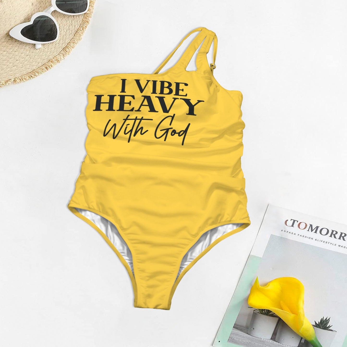 I Vibe Heavy With God Christian Women's One Shoulder Keyhole One Piece Swimsuit