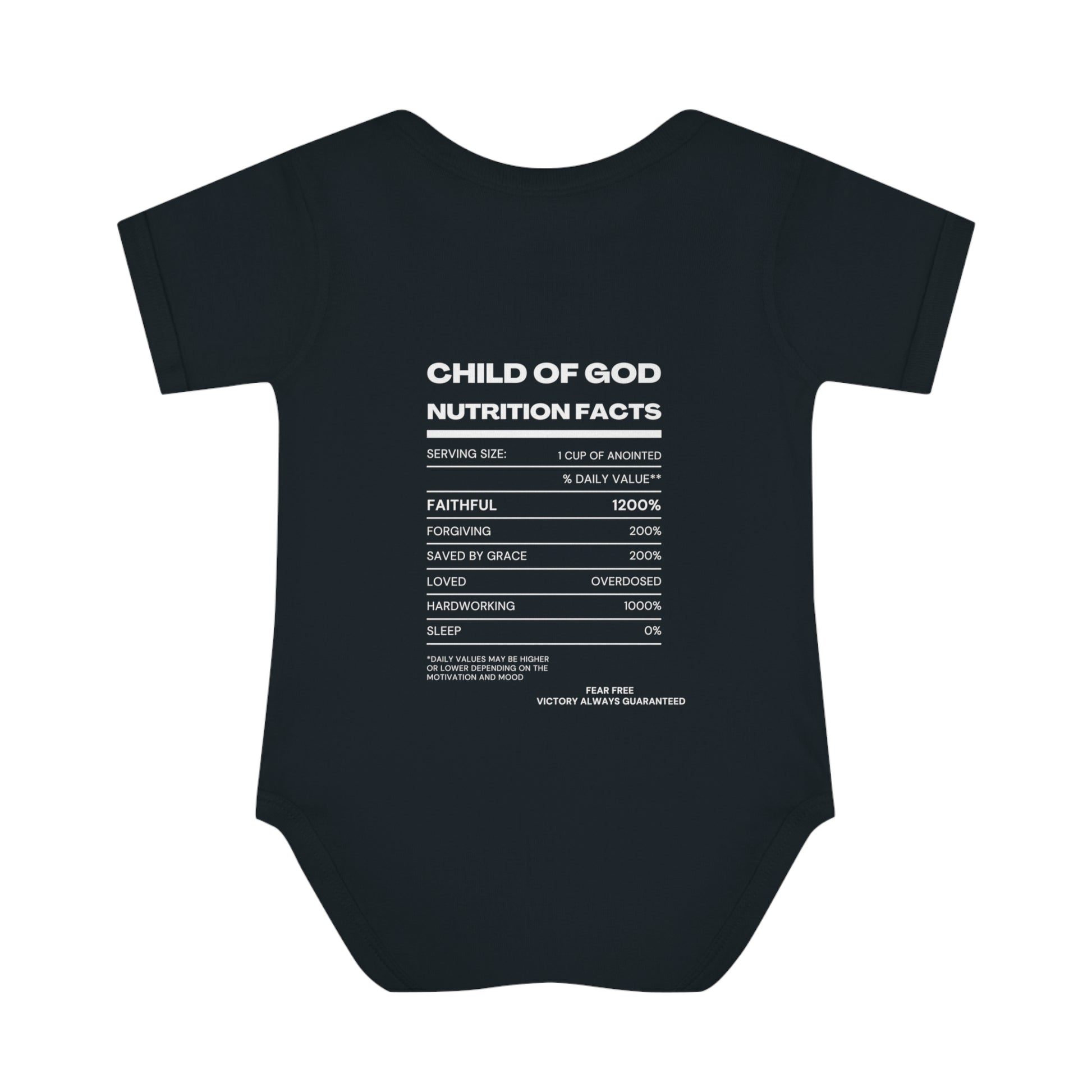 Child Of God Nutrition Facts Christian Baby Onesie Printify