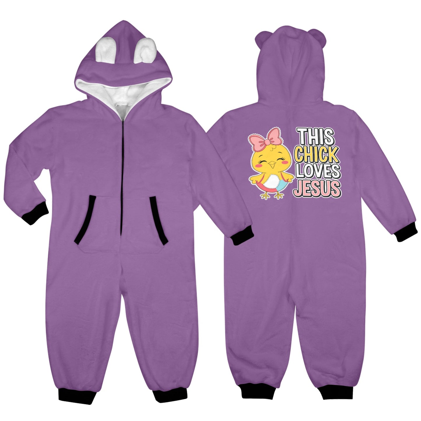 This Chick Loves Him One-Piece Zip up Hooded Pajamas for Little Kids (Toddler)
