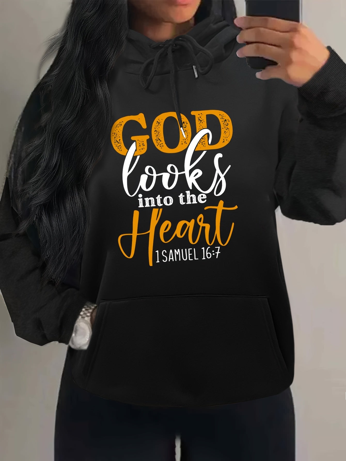 1 Samuel 16:7 God Looks Into The Heart Plus Size Women's Christian Pullover Hooded Sweatshirt claimedbygoddesigns