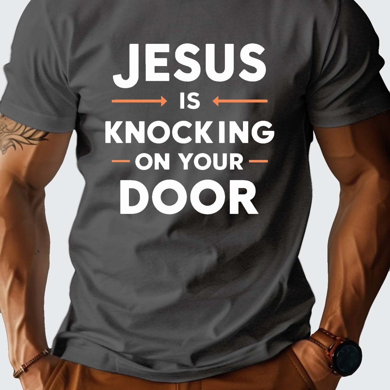 Jesus is knocking on your door Men's Christian T-shirt claimedbygoddesigns