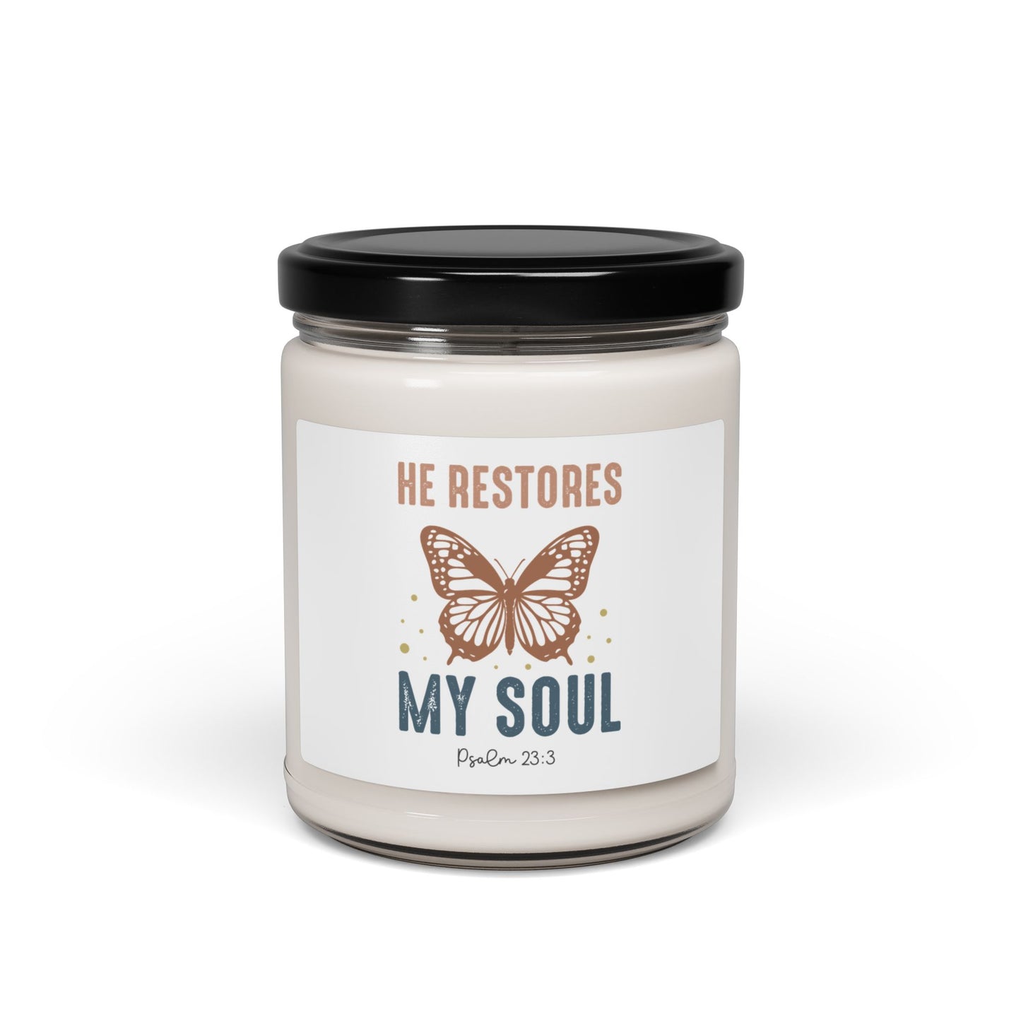 Inspirational Scented Soy Christian Candle - "He Restores My Soul" (Psalm 23:3) - 9oz