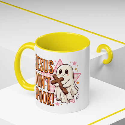 Accent Coffee Mug — "Jesus Don't Spook!" Cute Ghost Christian Coffee Mug (11/15oz)