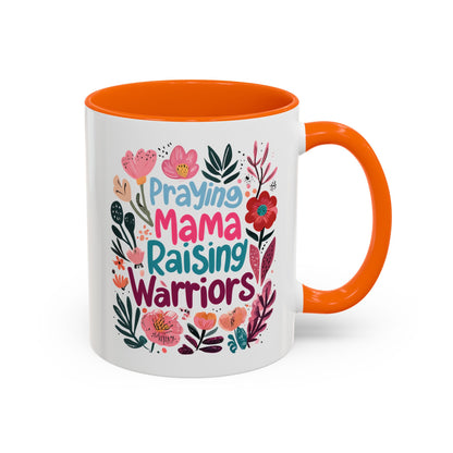 Floral Inspirational Coffee Accent Mug - Praying Mama Raising Warriors, Gift for Moms, Mother's Day Mug, Motivational Cup, Unique Kitchenware