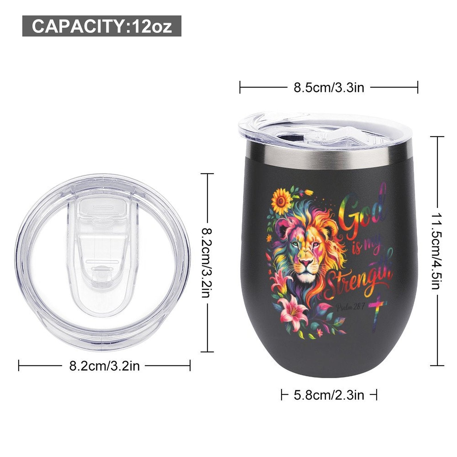 He Is My Strength Christian Wine Tumbler with Lid - ClaimedbyGodDesigns